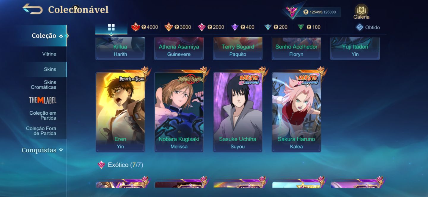 Conta MLBB | 326 Skins, Freya Lenda + Collabs (JJK, AOT, Naruto, HxH)