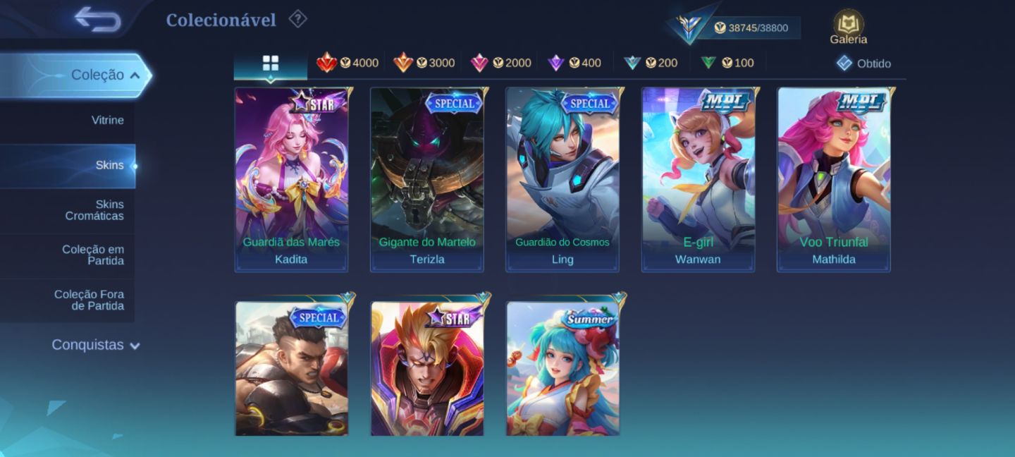 Conta Mobile Legends com várias skins disponíveis