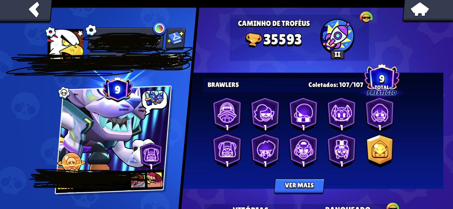CONTA BRAWL STARS COM MUITOS PASSES E SKINS