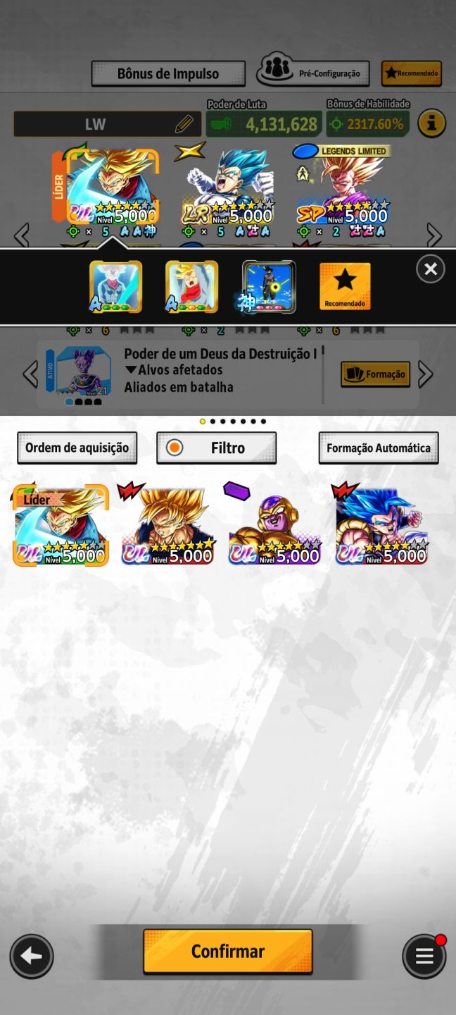 Conta de dragon ball legend com personagens