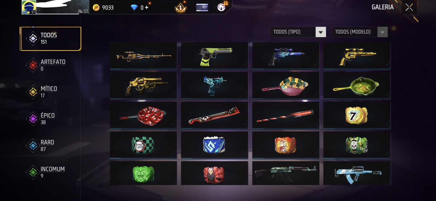 Conta Free Fire Antiga Nível 57 Para Pessoas Exigentes Cheia de Roupas e itens