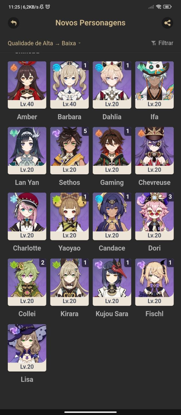 Conta genshin ar 55/valor negociável.