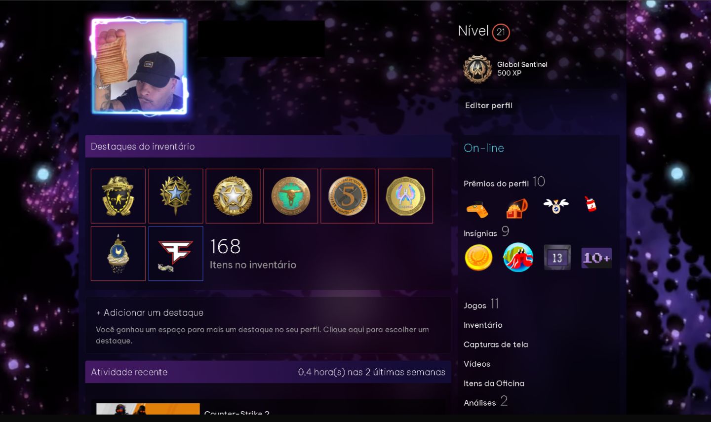 CONTA STEAM +1000 Horas CS2 + 6 Medalhas Lv 21 Steam + 19K Especial