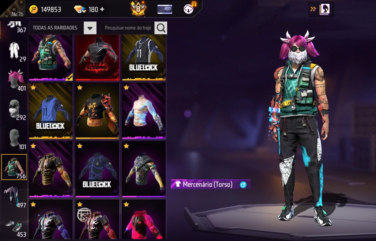 Conta free fire gemada com 5 angelicais, 5 evolutivas, 750+ peitorais, prime 8