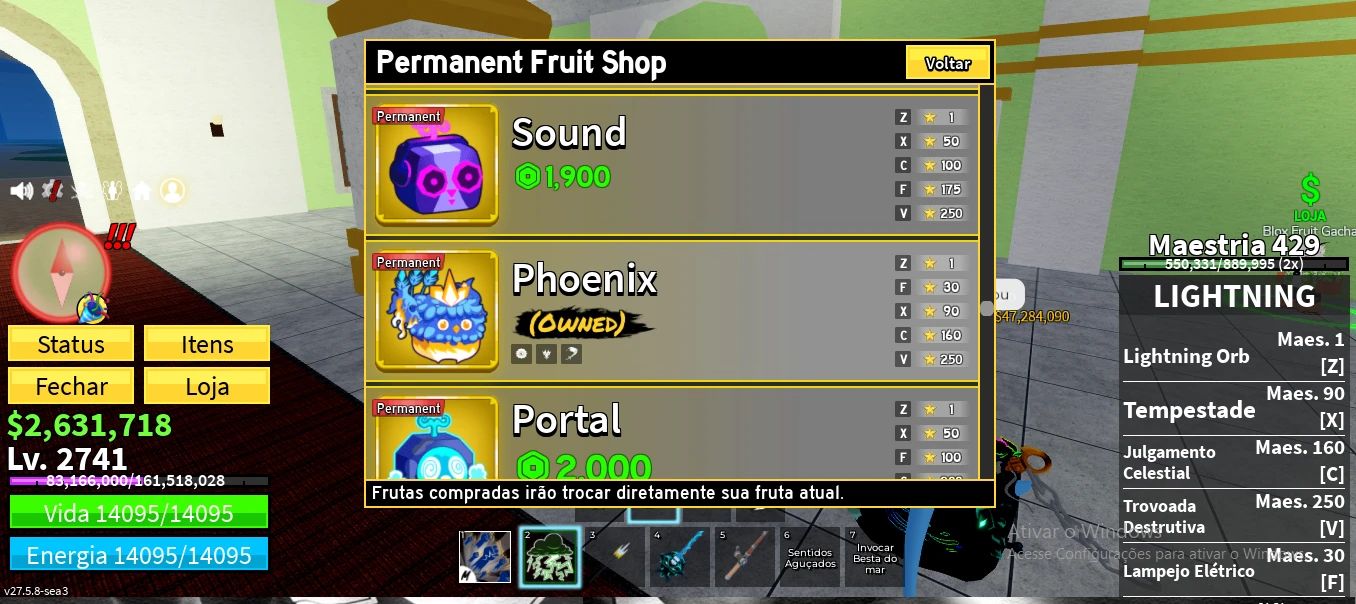 Conta de Blox Fruit Muito Upada e Gemada com Control Perm e Phoenix