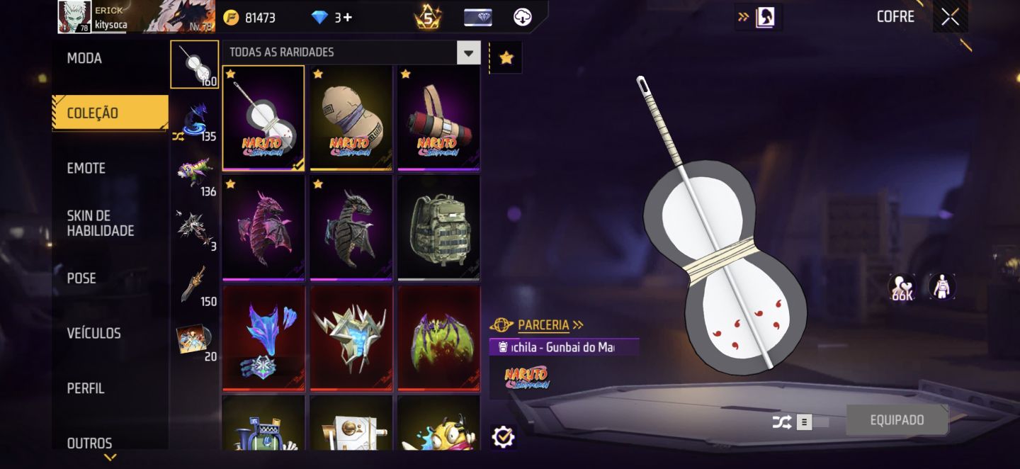 Conta level 78 com bastante skins