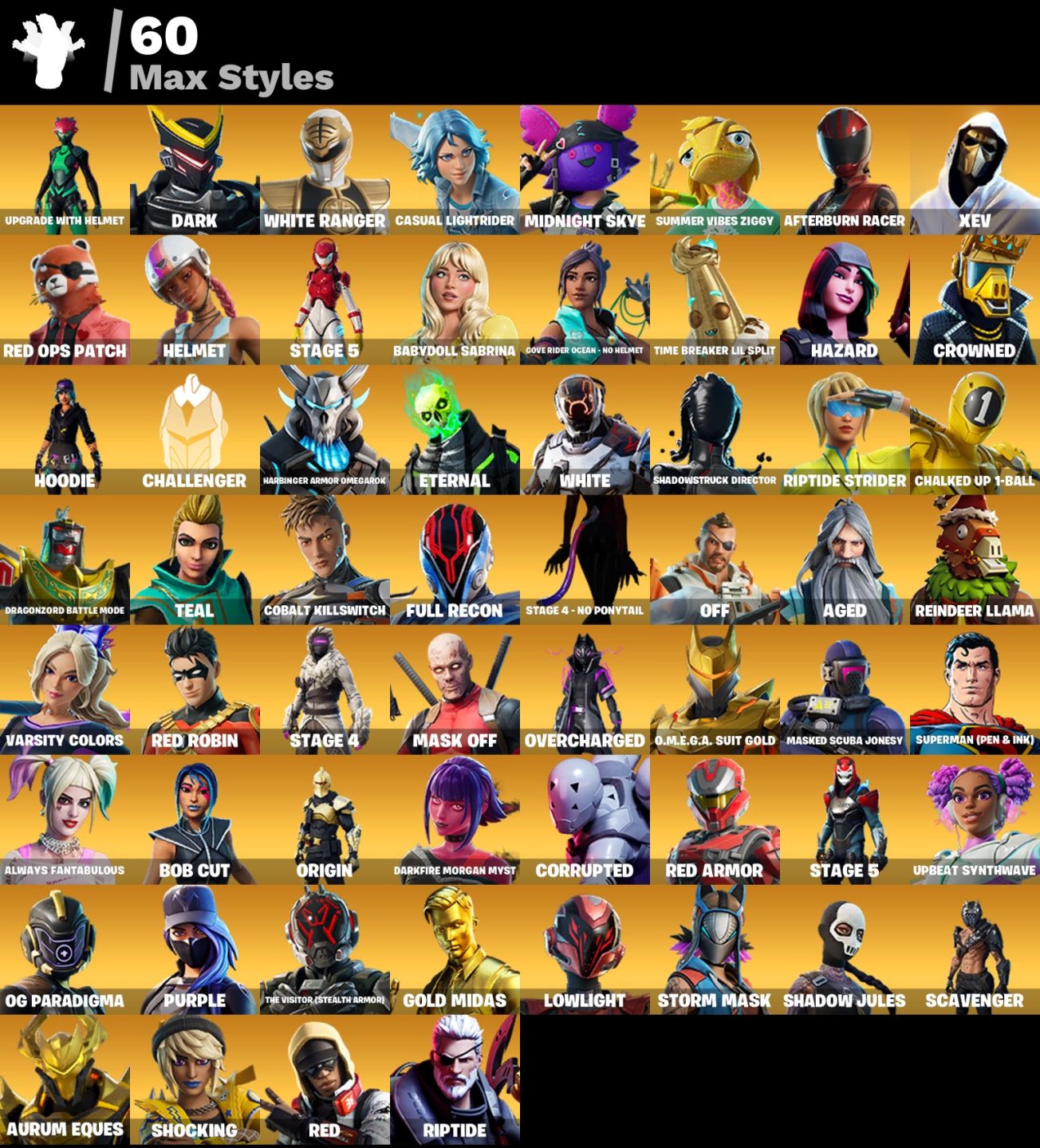CONTA 184 SKINS - TRAVIS - IKONIK - GLOW - GOLD MIDAS - RENEGADE - 650 VBUCKS
