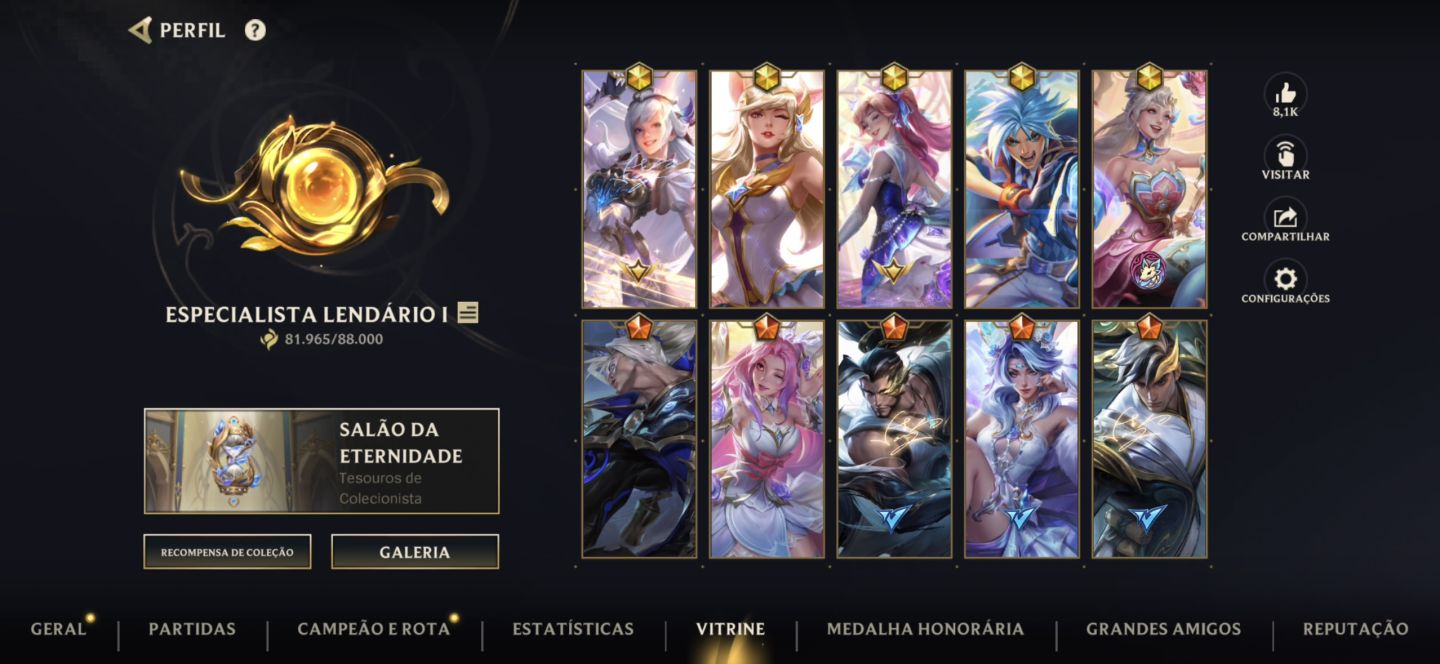 Wild Rift Desafiante 4x com 430 Skins/661 essências laranja, elo atual Mestre 3