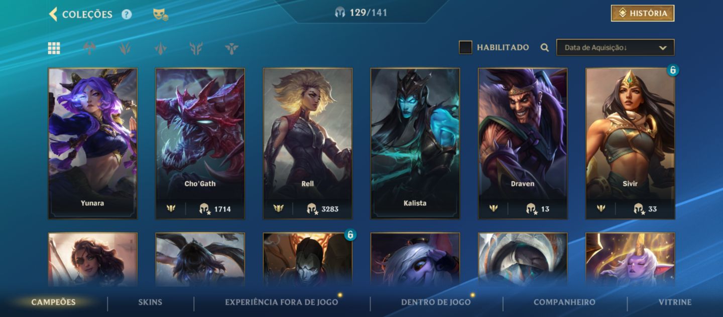 Conta temporada 1 - Elo GM - Nível 201- 73 skins - 129 campeões