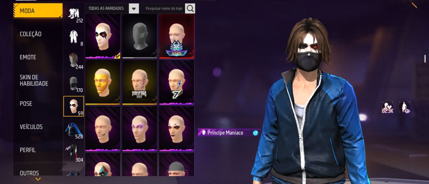 Conta de free fire com itens antigos, várias skins, contem vários passes.