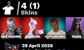 4 skins | War Machine | Gwenpool | Slayer Juice WRLD | Felina
