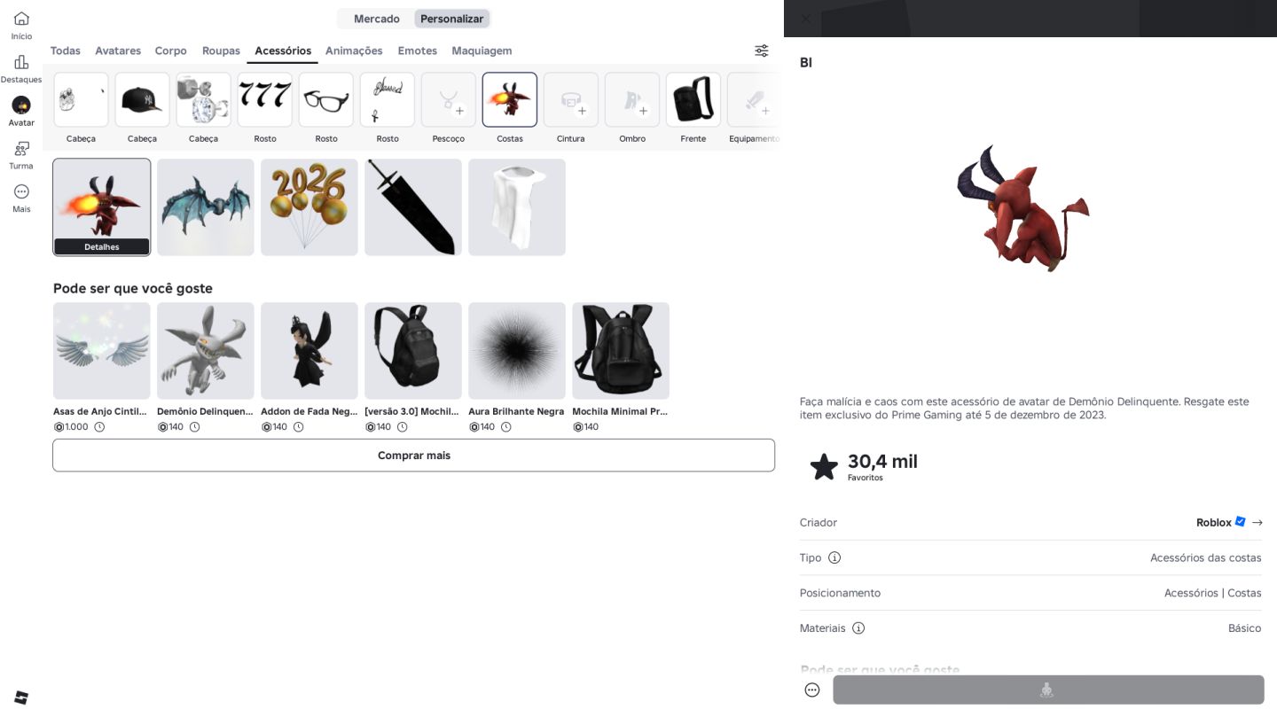 CONTA ROBLOX | +10K ROBUX INVESTIDOS | DELIQUENT DEMON