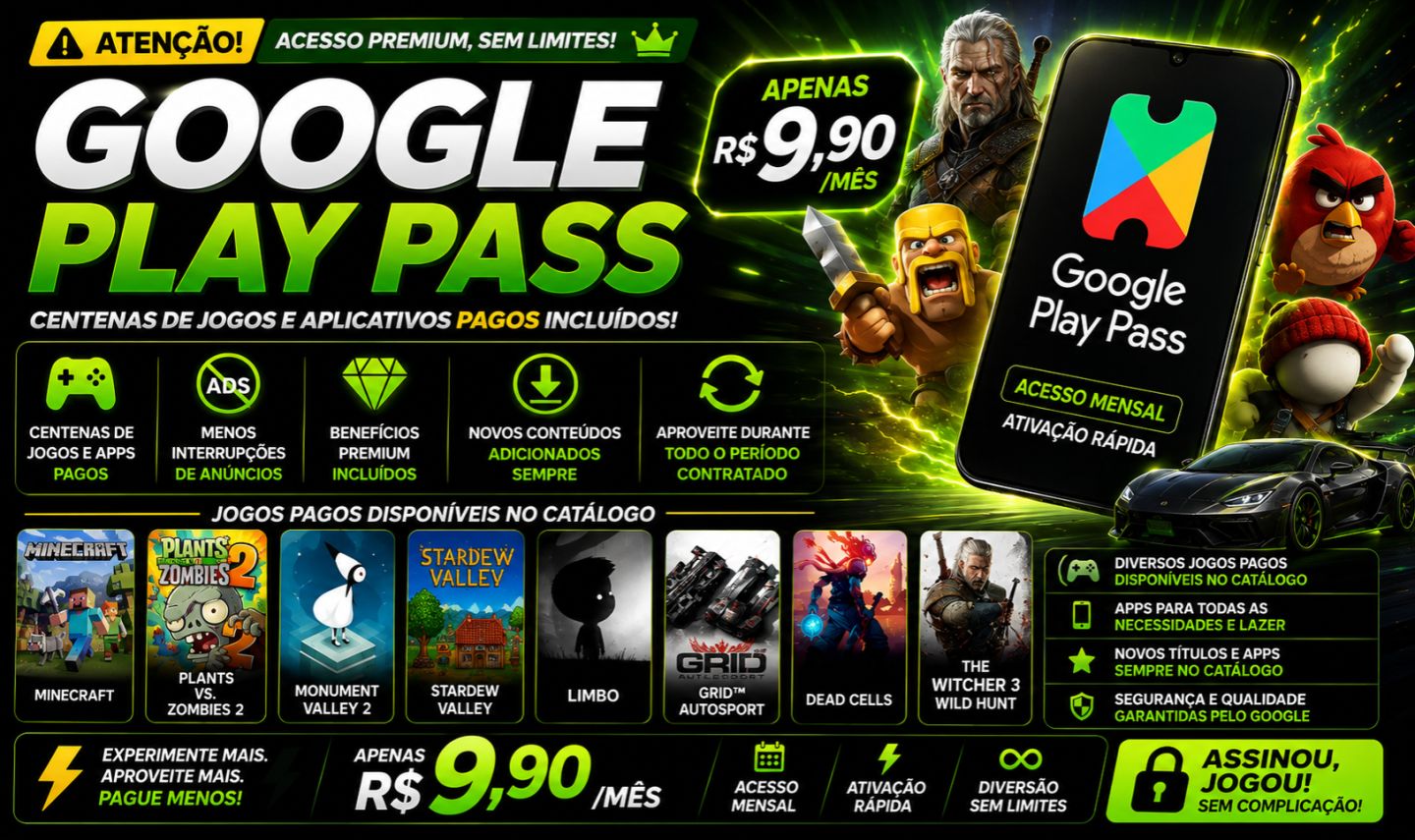 GOOGLE PLAY PASS JOGOS PAGOS INCLUÍDOS