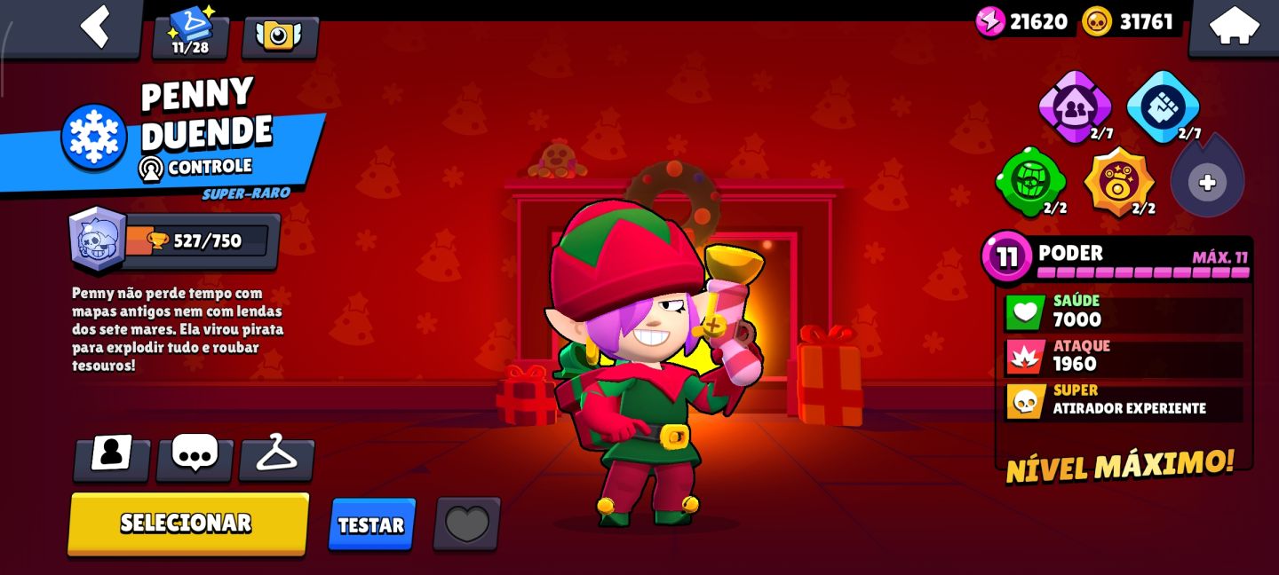 Conta de brawl Star com Colt desafiante entre outras skin raras
