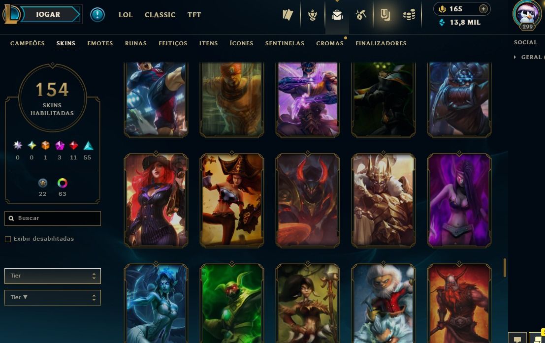 Full Acesso - 154 Skins - 150 Campeões - Level 299 - Platina
