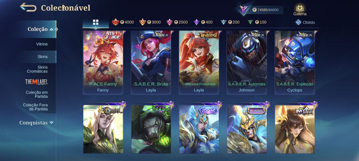 [PROMOÇÃO] Conta MLBB 260 Skins | Granger Prime + Minato + KOF + Transformers