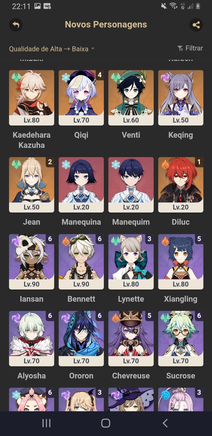 (Negocio) Conta genshin no garantido + 19 personagens + algumas armas 5 estrelas