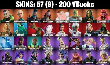 CONTA FORTNITE COM 57 SKINS SPIDER/GROOT/LIL SPLIT/FISH/THICC/OSCAR/SKULL TROPPE
