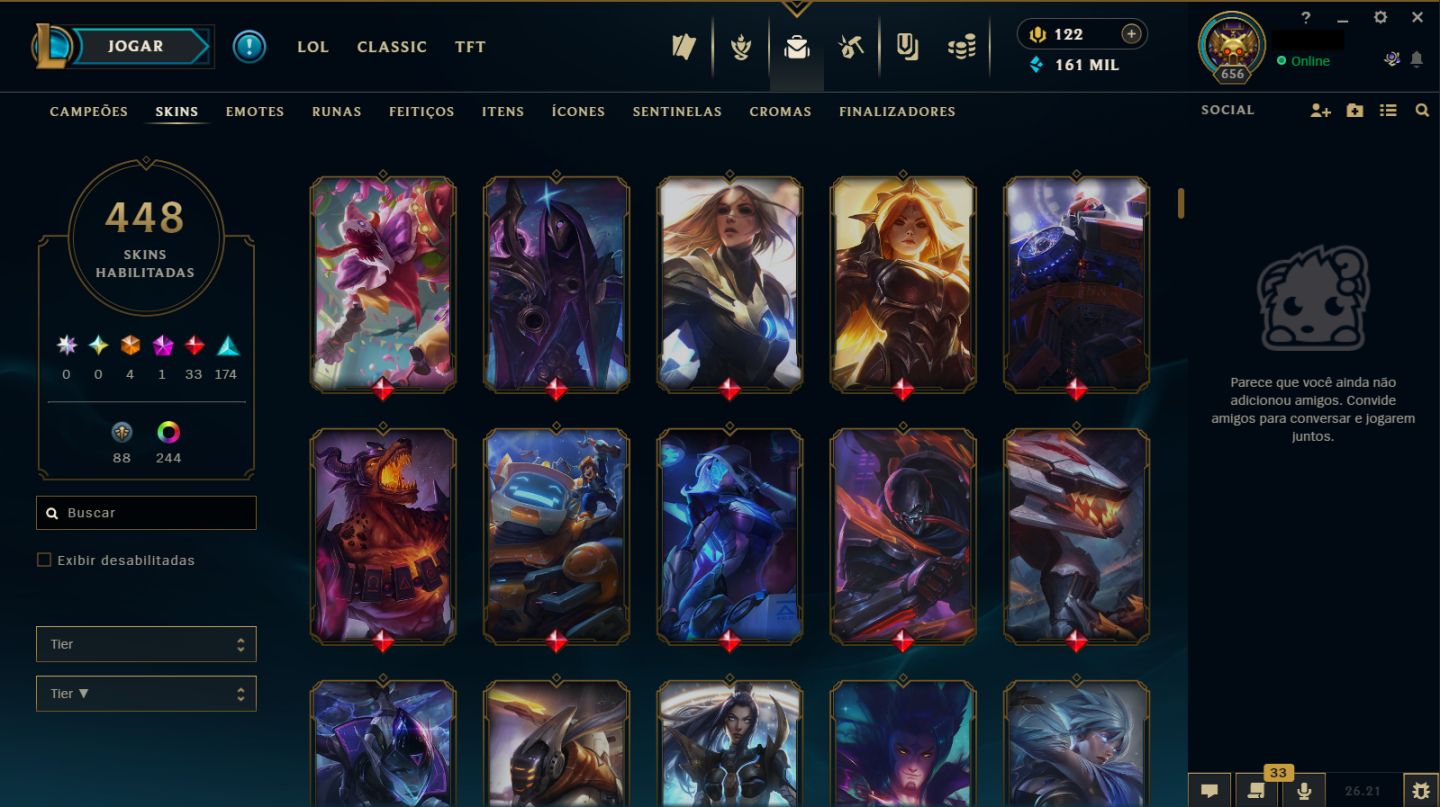 Lol Antiga Rara 2014 | 446 Skins + 41 Skins Vava | Prata 3/Unranked