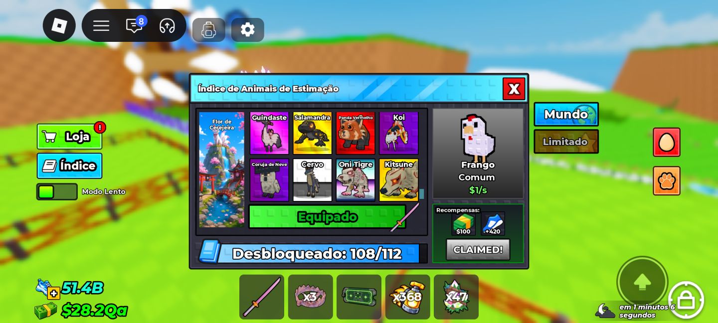 ÍNDICE 96% | PETS E OVOS 1B+ | CERCADO E ESTEIRA MAX | 4 SKINS ROBLOX
