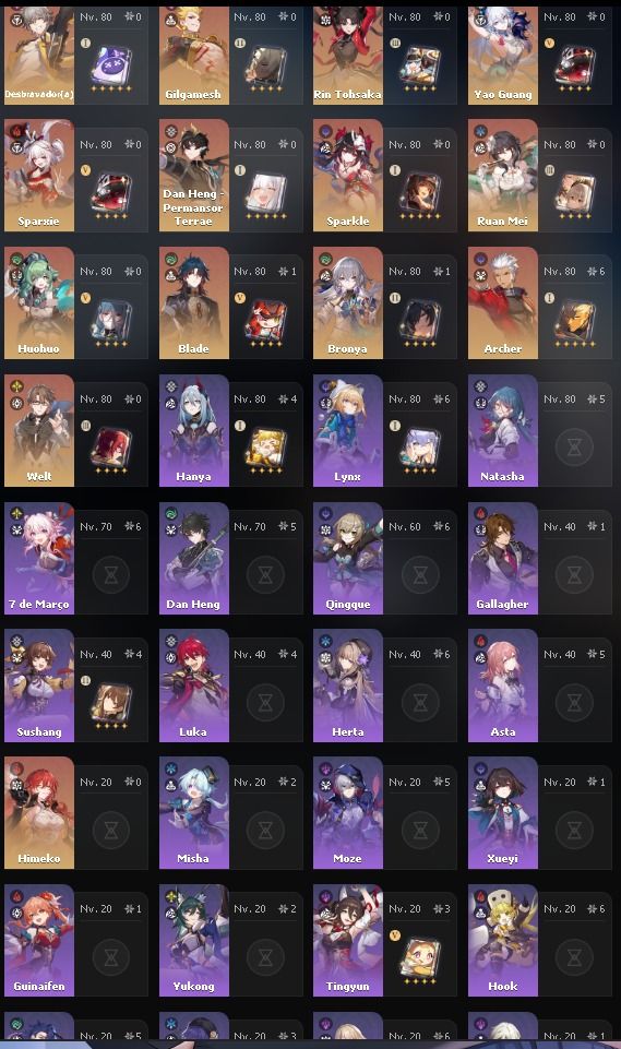 Archer E6S1, Sparkle E0S1, Rin, Gilgamesh, Sparxie, Yao Guang - Negociável