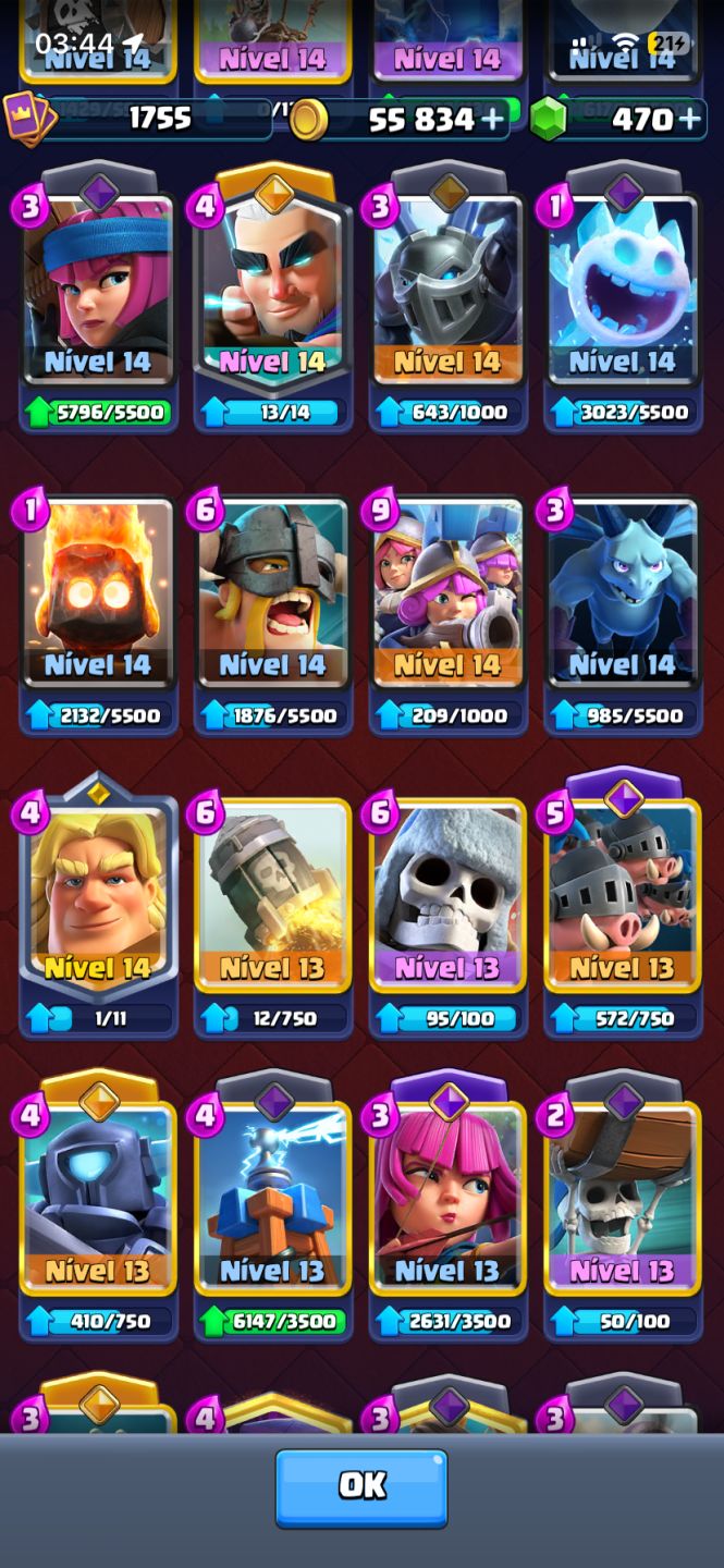 Conta Clash Royale + Clash of Clans | 10 Anos | 16 Evoluções | Rei 16 | CV13