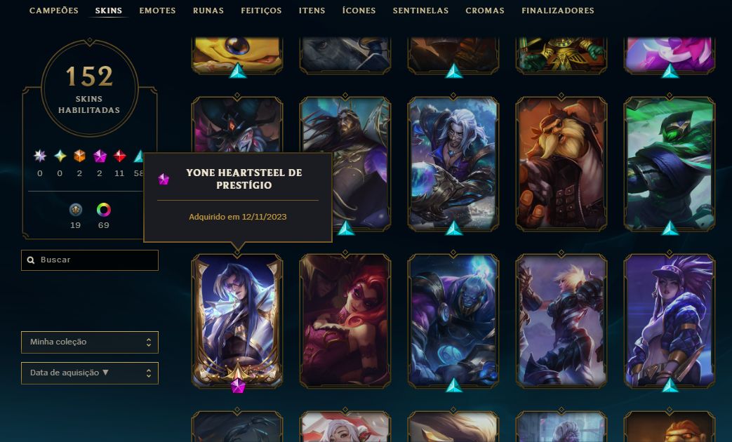 CONTA LoL/Vava 152 SKINS: YONE PRESTÍGIO, ANIVERSIVIR, SKINS ULTIMATE