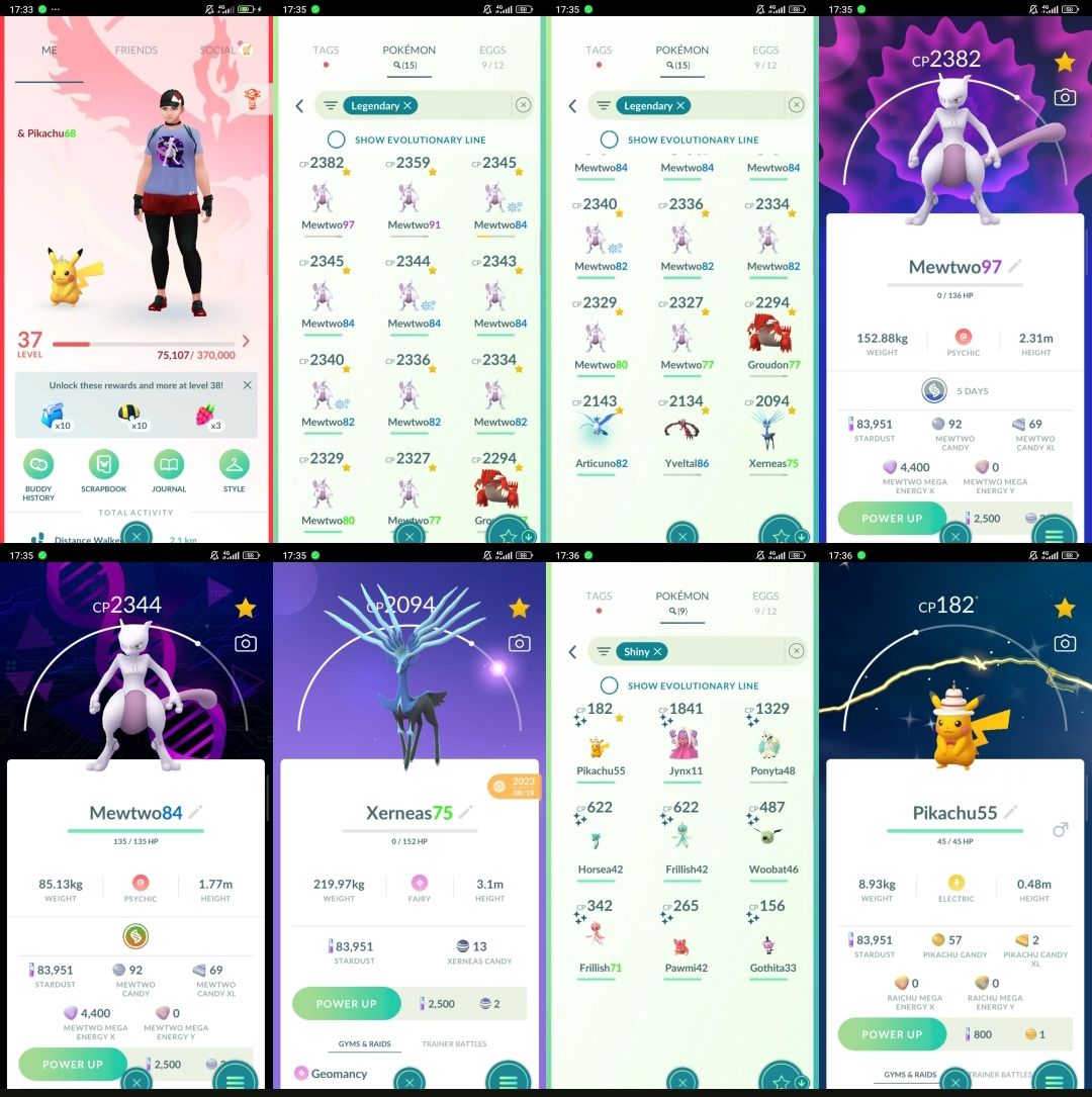 Conta Pokémon GO Nível 37 | 15 Lendários, 11 Mewtwo e Pikachu Shiny T314