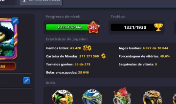 CONTA DE 8 BALL POLL LEVEL 243 COM 19 TACOS LENDÁRIOS E +200 MILHÕES DE FICHAS