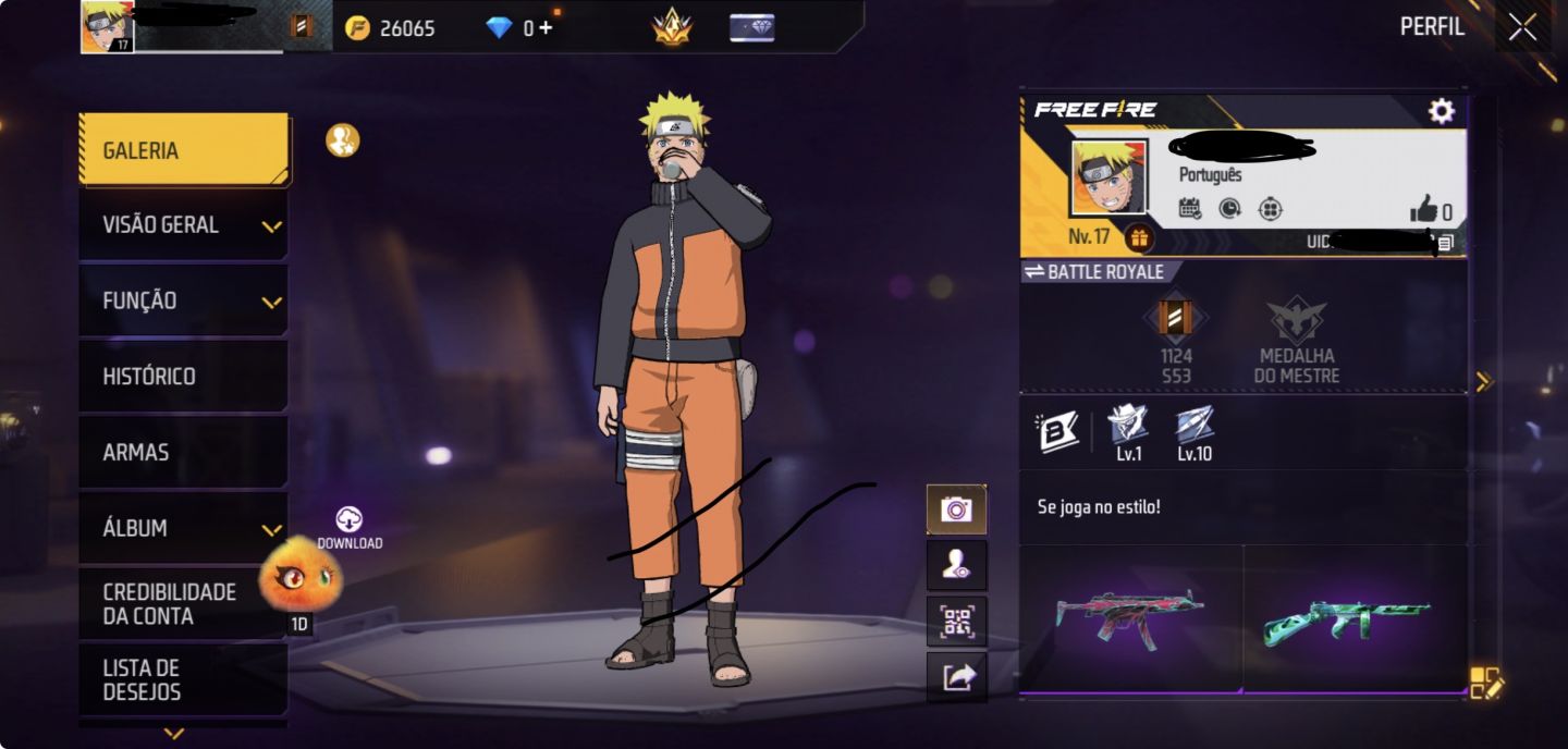 Conta de Free Fire com Skin do Naruto !!