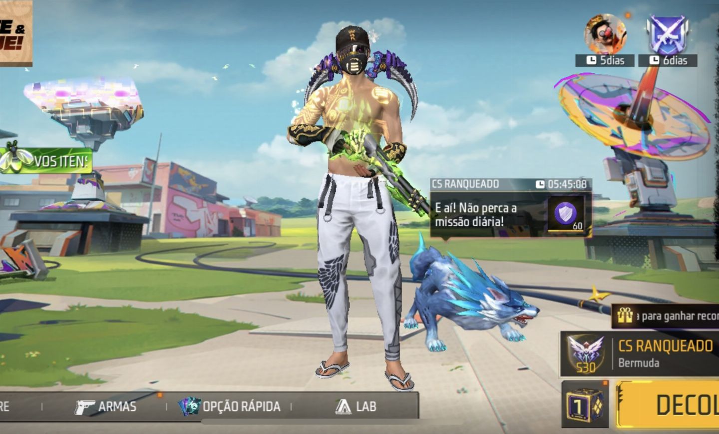 Conta de Free Fire criada em 2019 com 3 calças angelicais
