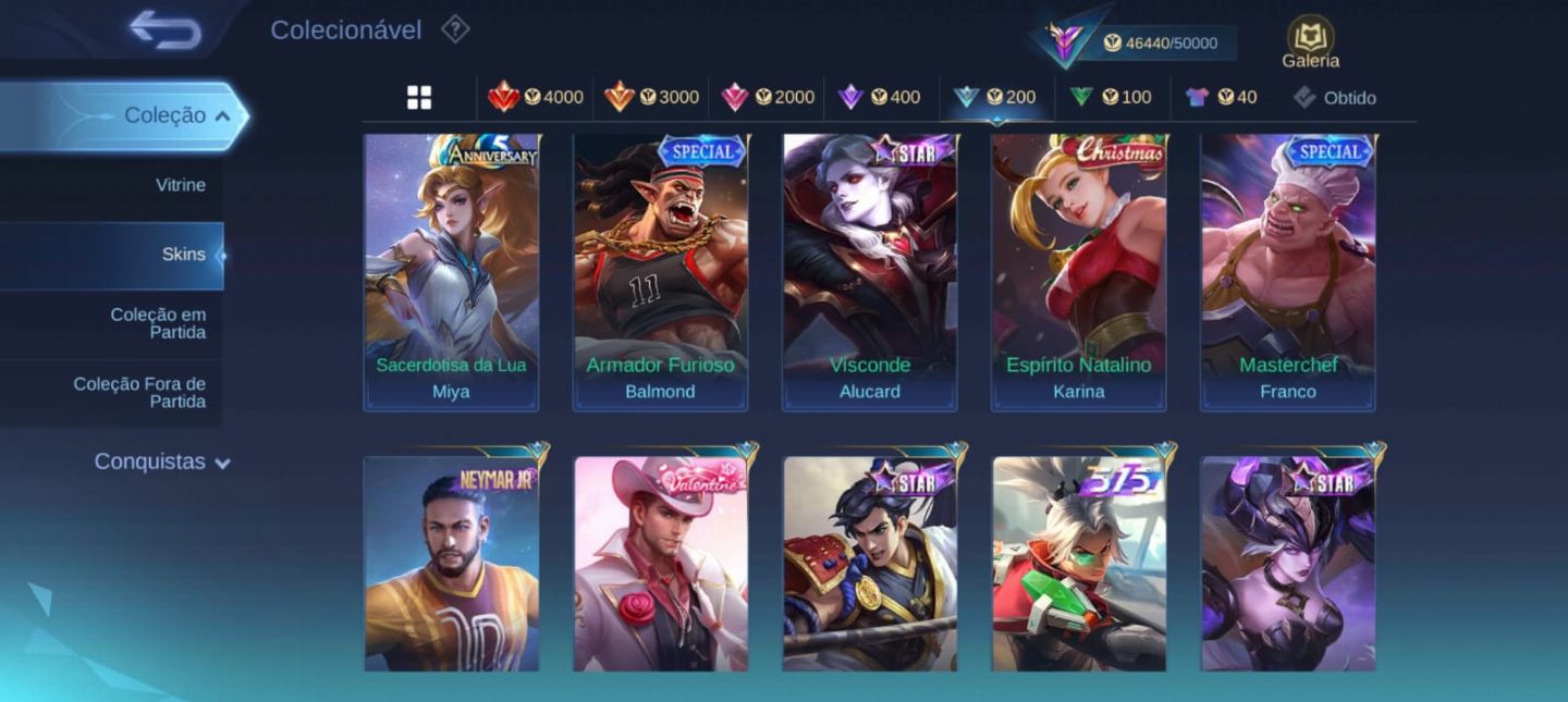 CONTA TODOS OS HEROIS E 200 SKINS