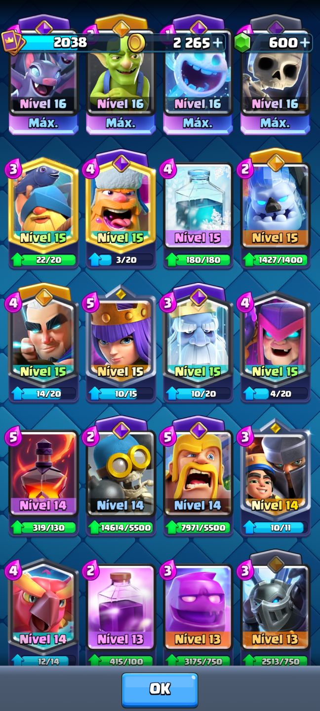 Conta lvl 16 clash royale medalha 10 anos quase full