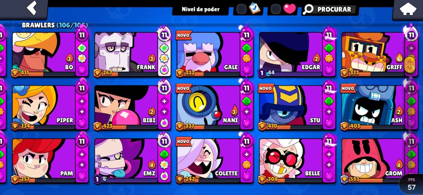 Conta Brawl Stars bem upada, Full Acesso 330+ Skins 106 Brawlers