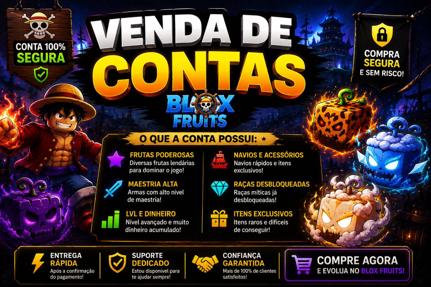 [100% SEGURA SEM REDEFINIÇÃO]CONTAS BLOX FRUITS,RAÇA V4,GODHUMAN,LEVEL MAX