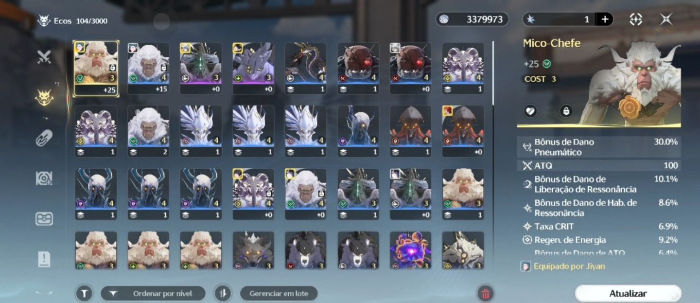WuWa YangYang Xualing + Phrolova+ Jiyan e + 4 5 padrão ar8