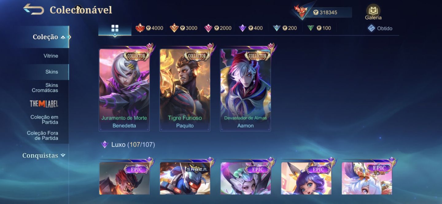 ACC EX-IMORTAL COM MUITAS SKINS MÓBILE LEGENDS