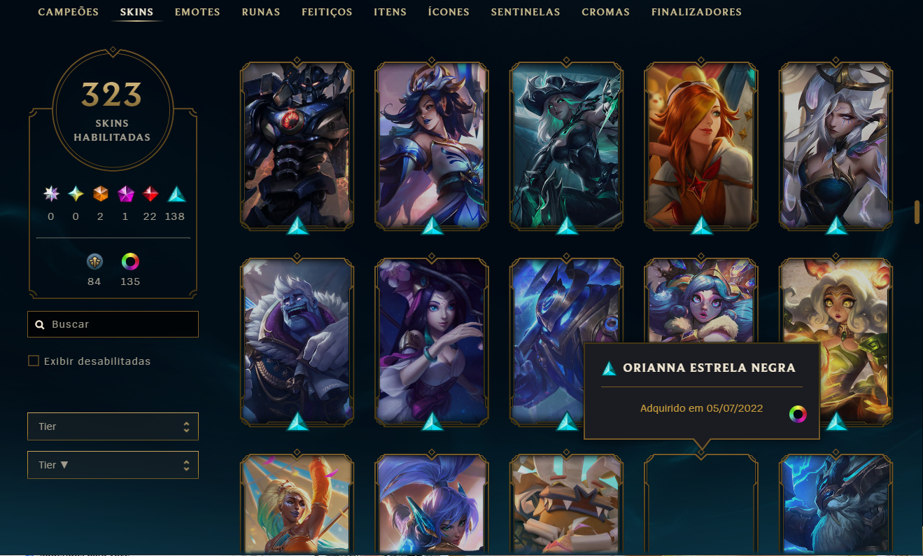 Conta LoL 2013 | ALL CHAMPS | 323 Skins (2 Ultimate) | 136 Cromas + valorant