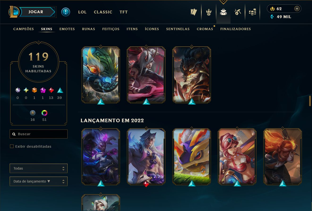Conta lol lvl 176 - platina 4 (SOLOQ)
