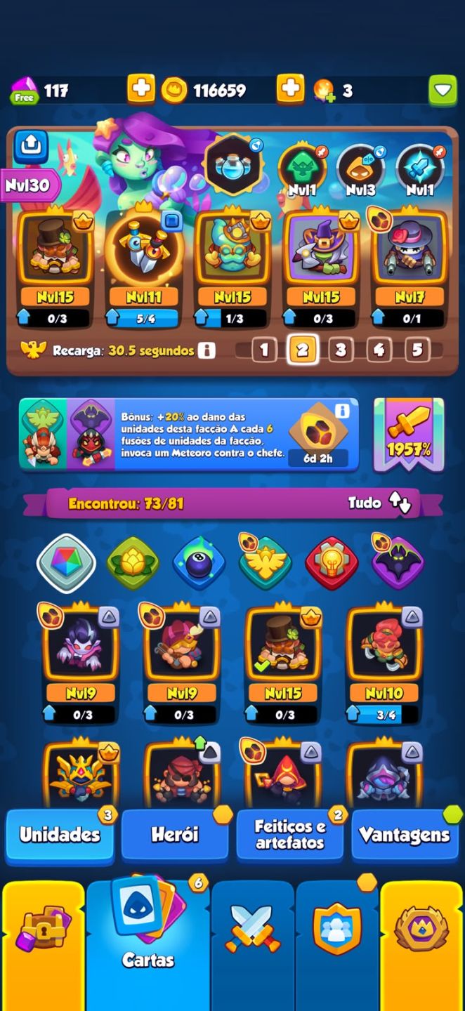 Conta com 1957% critico varias cartas top e herois up