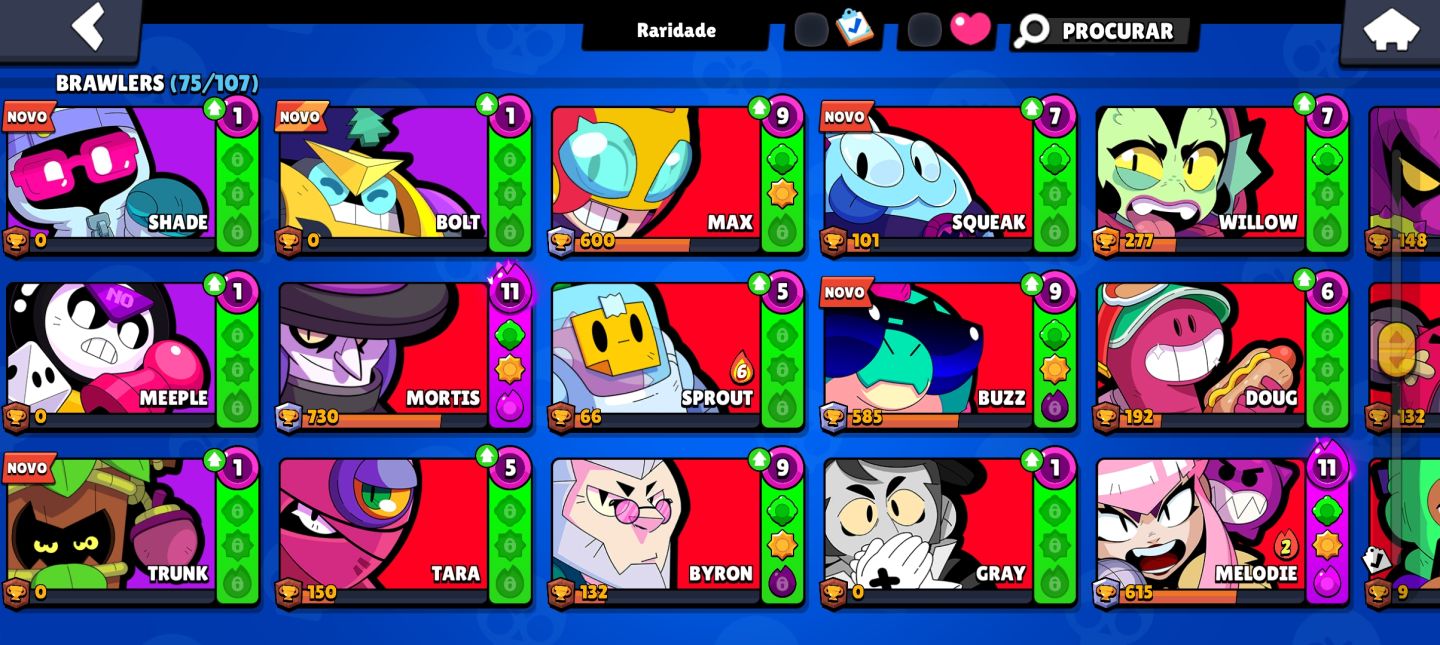 BRAWL STARS 75 BRAWLERS | NÍVEL 101 | 17.750 TROFÉUS | 9 LENDÁRIOS | 166 SKINS
