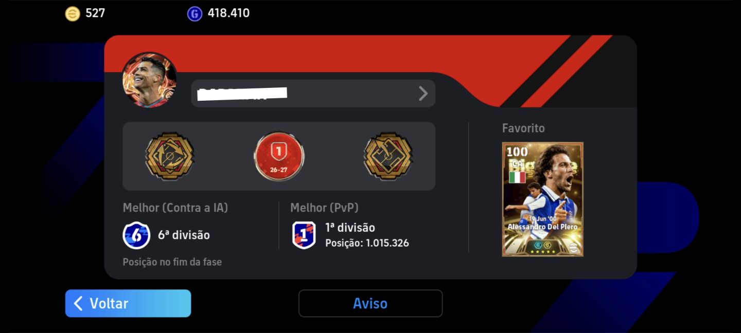 Conta Efootball com Del Piero Big Time!