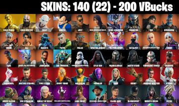 140 Skins - Leviathan Axe, Gold Kratos, Gold Midas, Tony Stark, 200 vbucks