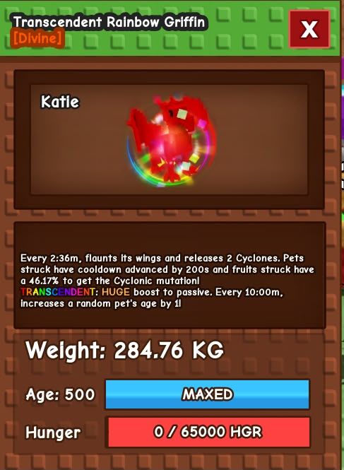 Griffin Arco-Íris Gigante, Nascido com 284kg, 500 anos, Mutação Transcendental
