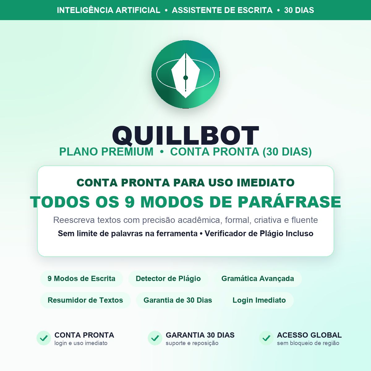 QUILLBOT PREMIUM 30 DIAS | CONTA PRONTA | 9 MODOS PARÁFRASE