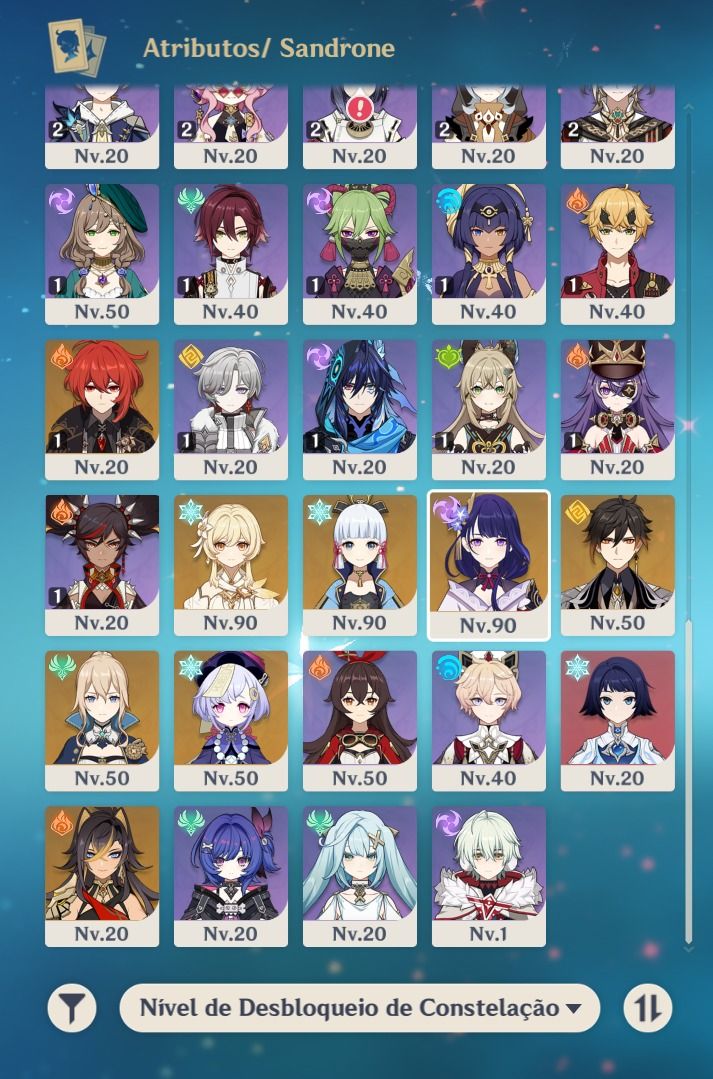 Genshin Impact AR 58 | América | 23 personagens 5 | 8 armas 5