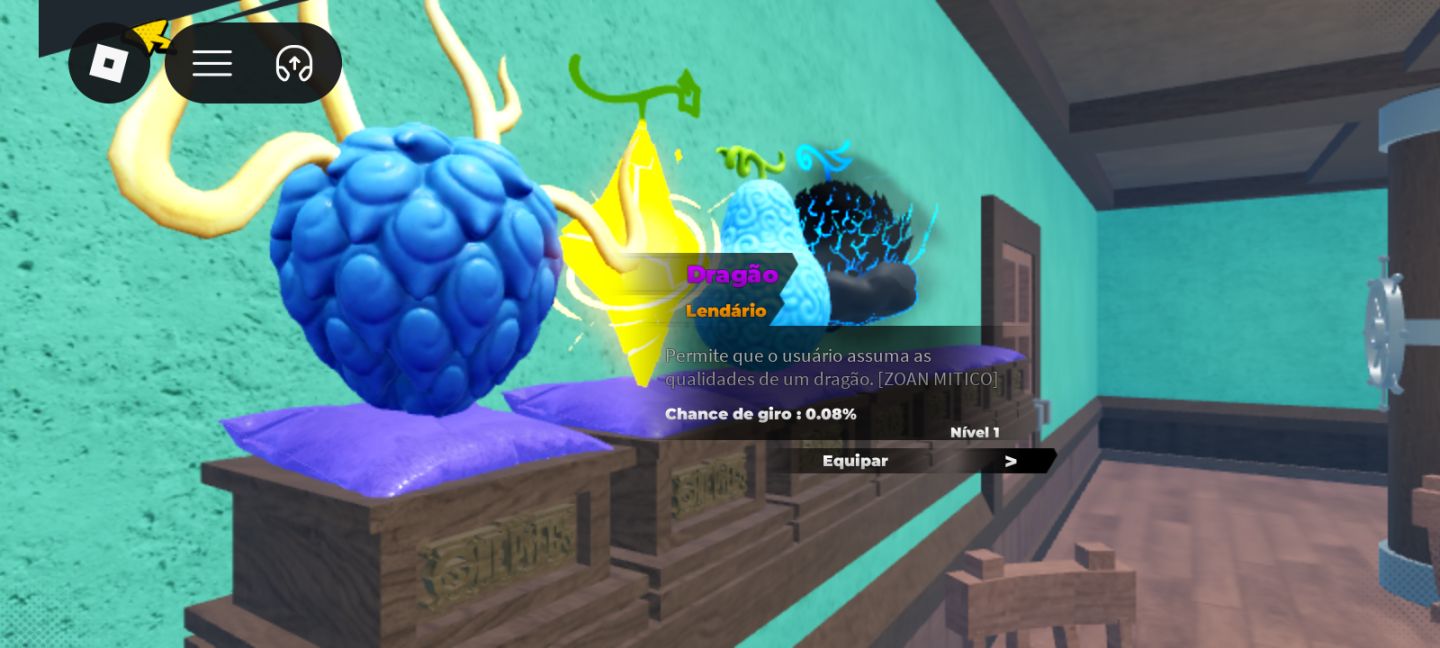 Conta de fruit battlegrounds, contém 1 fruta mítica upada
