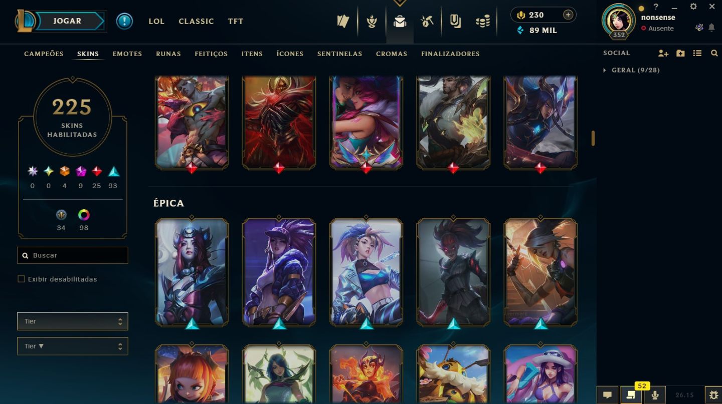 Conta Riot (LoL e Valorant) +225 Skins no Lol/+40 Skins (Premium+) no Valorant