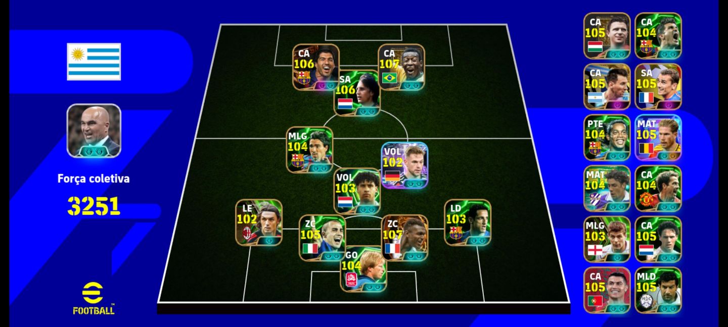 Conta Efootbal 3250 com Fichas Editadas, Suarez, Cruif, Pele e Outros