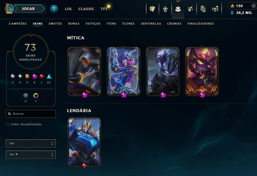 Conta esmeralda/Gold - +30 - 10 / 75 skins selecionadas e varias nos espolios